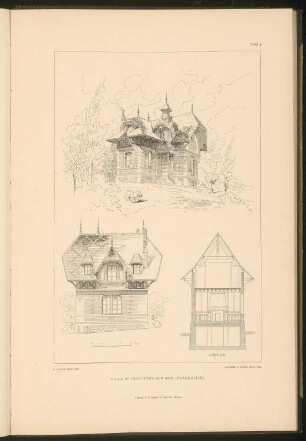 Villa, Vaucottes-Sur-Mer: Schnitt und Ansichten (aus: Stadt- und Landhäuser, hrsg. von Ernst Wasmuth, Berlin 1894)