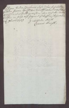 Testimonium primae residentiae des Johann Wilhelm Joseph von Leerodt.