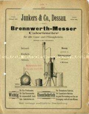 Brennwerth-Messer Calorimeter für alle Gase und Flüssigkeiten.