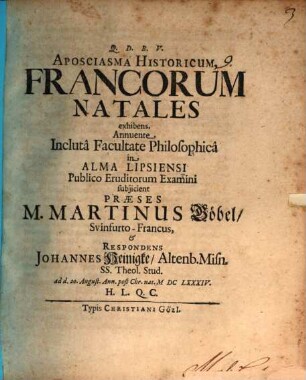 Aposciasma historicum Francorum natales exhibens