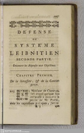 Chapitre Premier. De la Nécessité, & de la Contingence