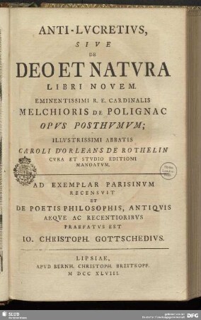Anti-Lucretius, Sive De Deo Et Natura Libri Novem