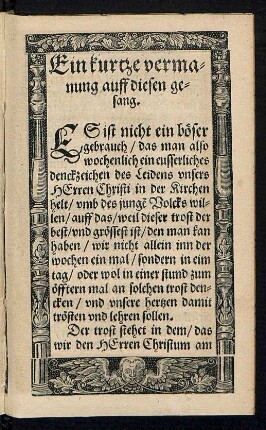 Ein kurtze vermanung auff diesen gesang.