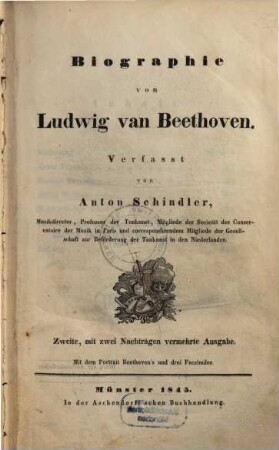 Biographie von Ludwig van Beethoven : mit dem Portrait Beethoven's und drei Facsimiles