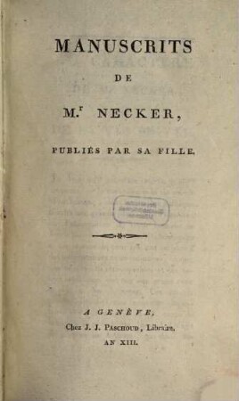 Manuscrits De Mr. Necker