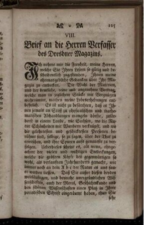 VIII. Brief an die Herren Verfasser des Dresdner Magazins.