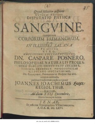 Disputatio Physica De Sanguine, cumprimis Corporum Humanorum