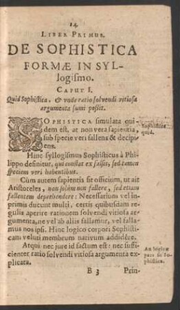 Liber Primus. De Sophistica Formae In Syllogismo.