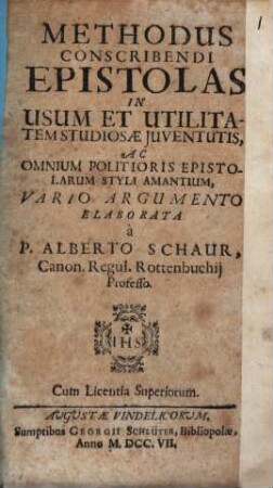 Alberti Schaur Methodus conscribendi epistolas