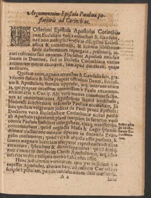 Argumentum Epistola Paulinae posteriori ad Corinthios.
