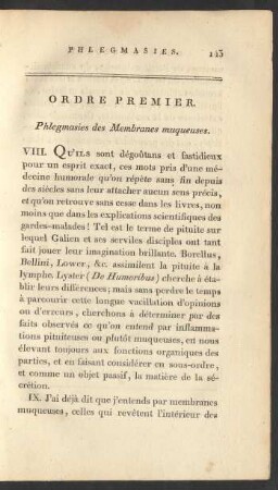 Ordre premier. Phlegmasies des Membranes muqueuses