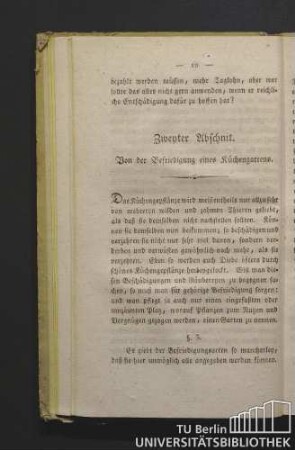 Zweyter Abschnitt. Von der Befriedigung eines Küchengartens.