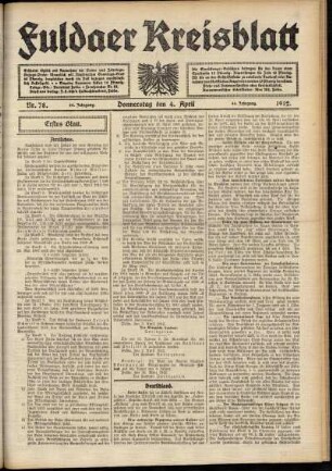 Erste Ausgabe vom Donnerstag, den 04. April 1912.