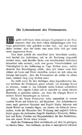 Die Lebenskunst des Freimaurers.