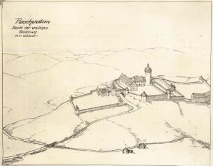 Schloß Purschenstein : Schloß Purschenstein, Zeichnung, Rekonstruktion der Geleitsburg
