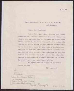 Schreiben an Josef Hoffmann, Wien (Brief)