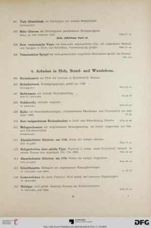 6. Arbeiten in Holz, Stand- und Wanduhren (Nr. 505-541)