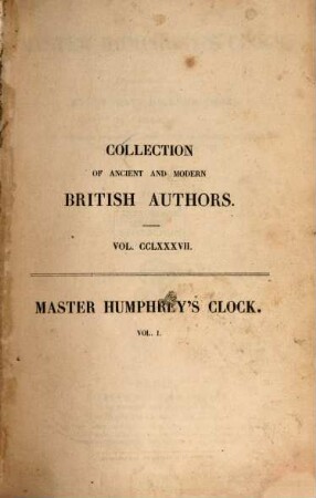 Master Humphrey's clock. 1