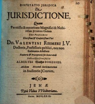 Disp. iur. de iurisdictione