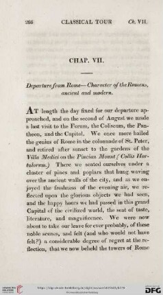Chap. VII: Departure from Rome - Characters of the Romans, ancient and modern