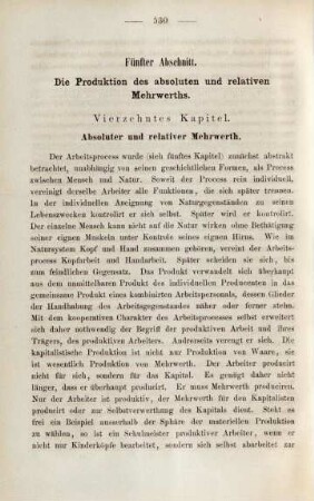 Fünfter Abschnitt. Die Produktion des absoluten und relativen Mehrwerths.