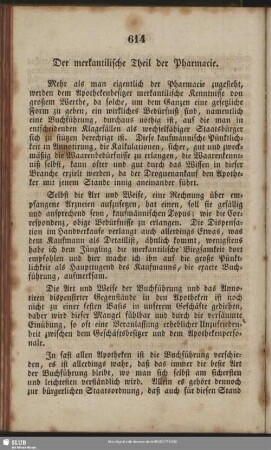 Der merkantilische Theil der Pharmacie