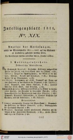 Intelligenzblatt Nro. XIX