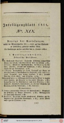 Intelligenzblatt Nro. XIX