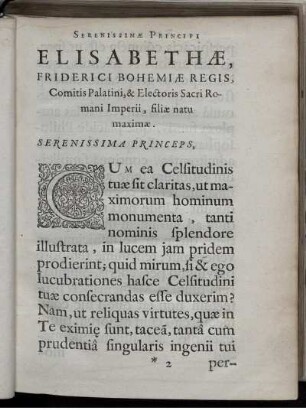 Serenissimae Principi Elisabethae. Lectori.