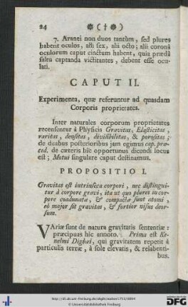 Caput II. Experimenta, quae referuntur ad quasdam Corporis proprietates.