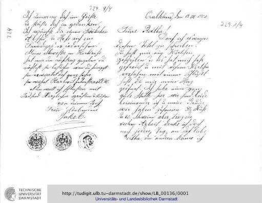 Einzelbrief von n., Jakob an Brülisauer, Bertha