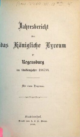 Jahres-Bericht. 1887/88