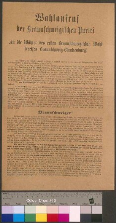 Wahlaufruf der Braunschweigischen Partei für den Wahlkreis Braunschweig-Blankenburg zur Reichstagswahl am 21. Februar 1887