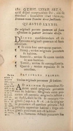 Quaestio LXXXII. De originali peccato quantum ad suam essentiam in quatuor articulos divisa.