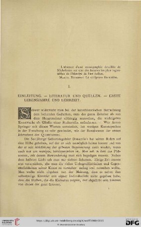 I. Einleitung. Literatur und Quellen. Erste Lebensjahre und Lehrzeit