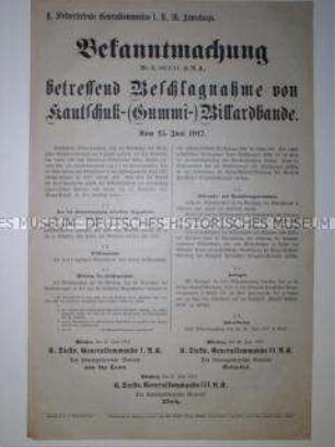 Bekanntmachung über die Beschlagnahme von Gummierzeugnisse