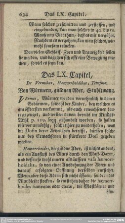 Das LX. Capitel, Von Würmern, güldnen Ader, Stuhlzwang