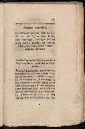 Sechstes Hauptstück. Die christliche Religion stimmt mit dem überein, was sich vor ihrer Entstehung zugetragen, [...]