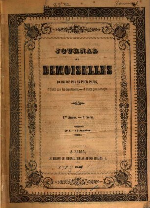Journal des demoiselles. 17. 1849 = Ser. 4