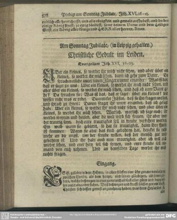 Am Sonntag Jubilate, (in Leipzig gehalten). Christliche Gedult im Leiden. Evangelium Joh. XVI, 16-23