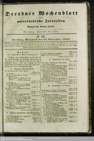 No. 12. Dresden, Mittwoch den 27. November 1839