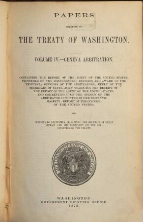 Papers relating to the treaty of Washington, 4. Geneva arbitration