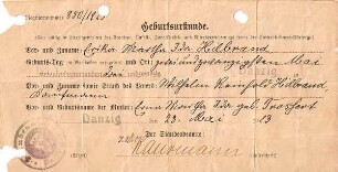 Geburtsurkunde Erika Hilbrand