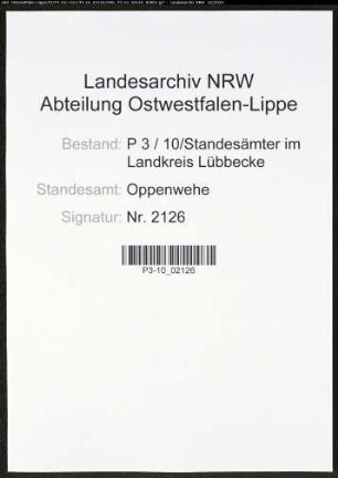Sterberegister Standesamt Oppenwehe