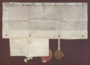 Vertrag zwischen Markgrafen Karl II. von Baden-Durlach und dem Domstift Speyer wegen Austausch der Leibeigenen, welche ein Teil in des andern Länder hatte, ohne daß dadurch der Rechte des frühern Herrn rücksichtlich der Oberherrlichkeit und des Abzugsrechts Eintrag geschehe