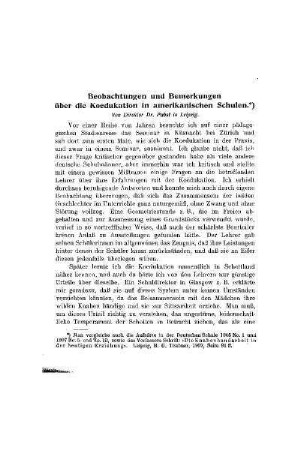 Beobachtungen und Bemerkungen über die Koedukation in amerikanischen Schulen