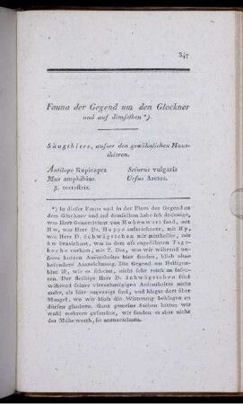 Fauna der Gegend um den Glockner und auf demselben *).