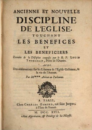 Ancienne et nouvelle discipline de l'eglise