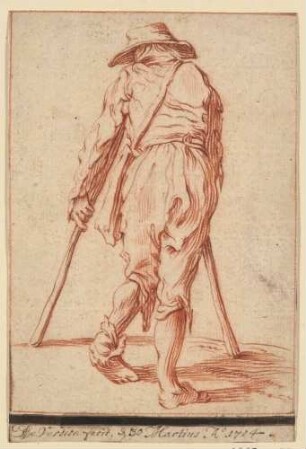 Der Bettler mit Hut auf Krücken, nach einer spiegelverkehrten Kopie nach der Radierung Jacques Callots aus der Folge "Les Gueux"