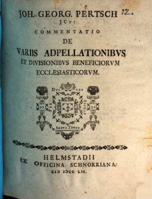 Commentatio de variis adpellationibus et divisionibus beneficiorum ecclesiasticorum